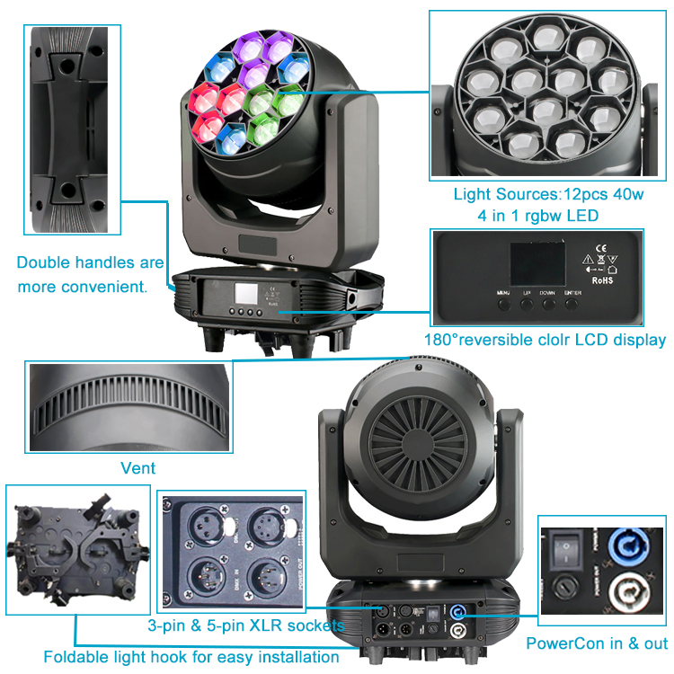 LED Disco Light 12pieces 40w Moving Head Zoom Wash Effect Stage Lamp